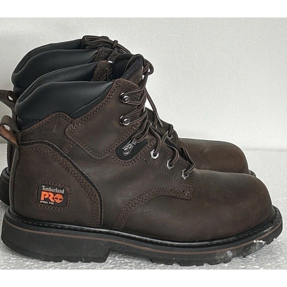 Timberland Pro Pit Boss 6" Mens Work Boots 8.5 Brown Leather Steel Toe EUC